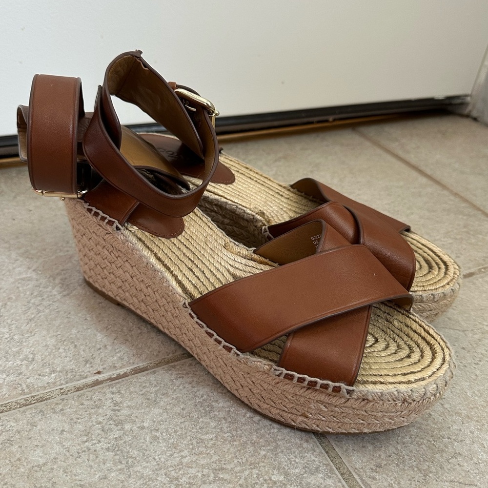 New Coach Primrose Espadrille Sandals Size 10 brown real leather wedges shoes - Picture 2 of 9
